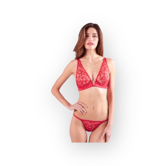 new Mimi Holliday ❤︎ Poison Ivy V Plunge ❤︎ Heart Shaped Lace Bra ❤︎ Scarlet Red - Picture 3 of 17